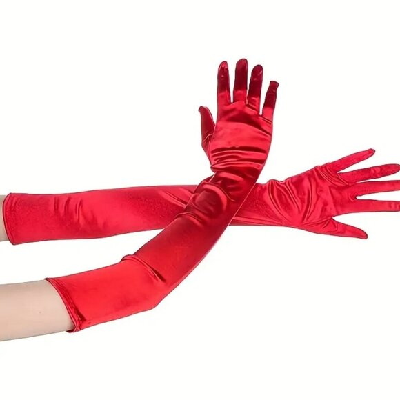 Classic Satin Glossy Long Gloves Party Bridal Dance Opera Length Gloves Hallowee - Picture 9 of 11